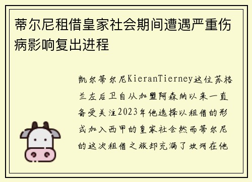 蒂尔尼租借皇家社会期间遭遇严重伤病影响复出进程